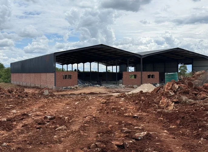 Commercial steel structure with partial exterior cladding